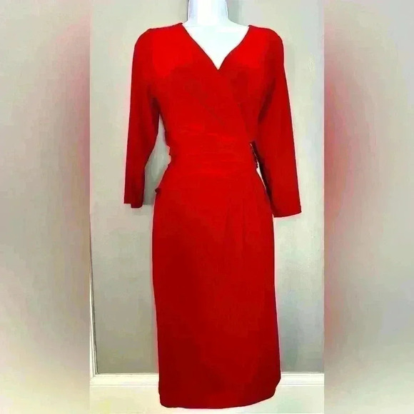 Chaps Solid Dark Red Party Dress (442) - Picture 1 of 14
